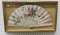 Framed antique silk fan circa 1880s.