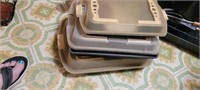 3 cake pans- pans like new, lids need good cleanin