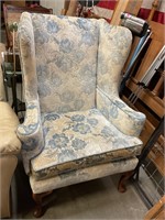 Blue flowered wing chair