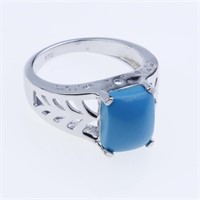 Size 6.5 Silver Synthetic Blue Turquoise Ring