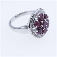 Size 6.5 Indian Ruby Cluster Zircon Silver Ring
