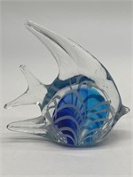 Blue & Clear Art Glass Angel Fish Figurine