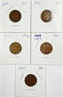 (5) Indian Head Cent Lot 1899,1901,1903,1904,1905