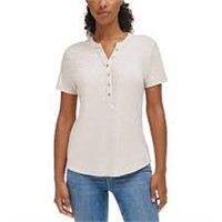 Calvin Klein Women's LG Short Sleeve Henley Shirt,