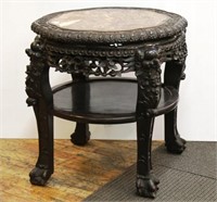 Asian Chinese Hardwood & Marble Side Table