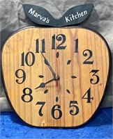 USED Wooden Apple Marva’s Kitchen Wall Clock