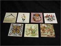 Seven tiles including English hunting scene