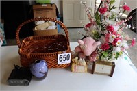 Alarm Clock, Basket, Floral Décor &