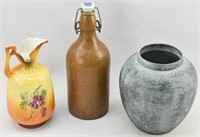 Yellow Porcelain Vase, Stoneware Bottle & Vase