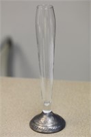 Weighted Sterling Base Etched Glass Vase