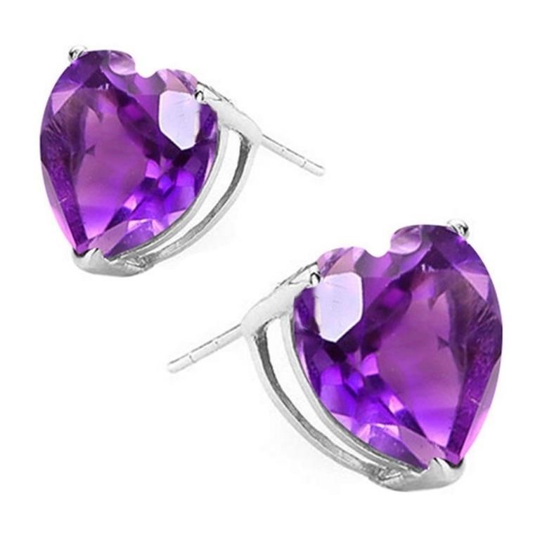 8MM Heart Cut Amethyst 3.75CTW Stud Earrings in St