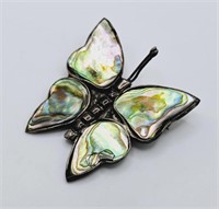Vintage Sterling Silver Abalone Butterfly Brooch