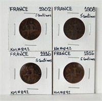 France 5 Centimes 1902 1908 1916