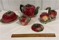 Apple teapot, creamer, butter dish, s&p set etc…