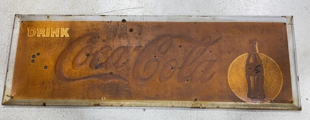 Vtg Metal Coca Cola Sign 54x18