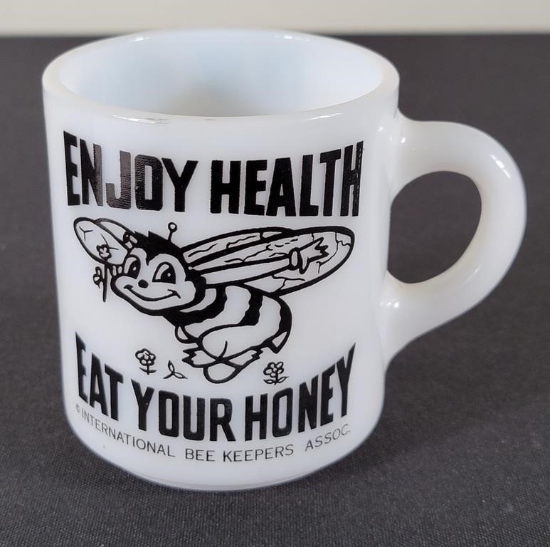 Milk Glass 'Enjoy Health Eat Your Honey' Mug,