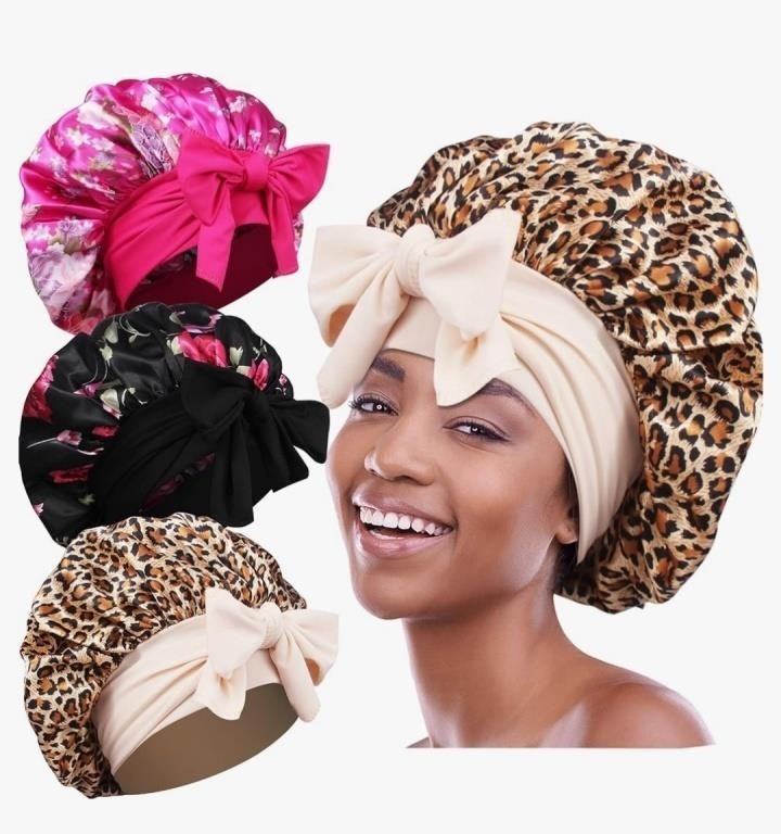 New 3pcs Satin Bonnets for Black Women, Large