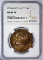 GREAT BRITAIN: 1858 Penny NGC MS63 RB