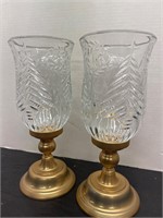 Crystal & Brass Hurricane Lamp Candle Holders