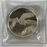 RCM $50 - 99.99% 2014 Pure Silver Snowy Owl Coin