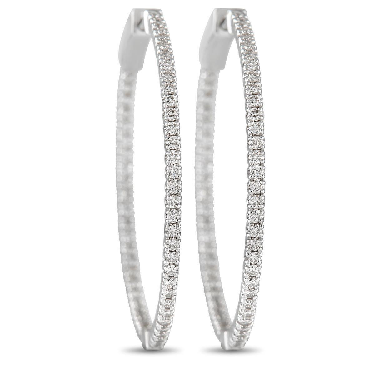 14K White Gold 1.34ct Diamond Inside-Out Hoop Earr