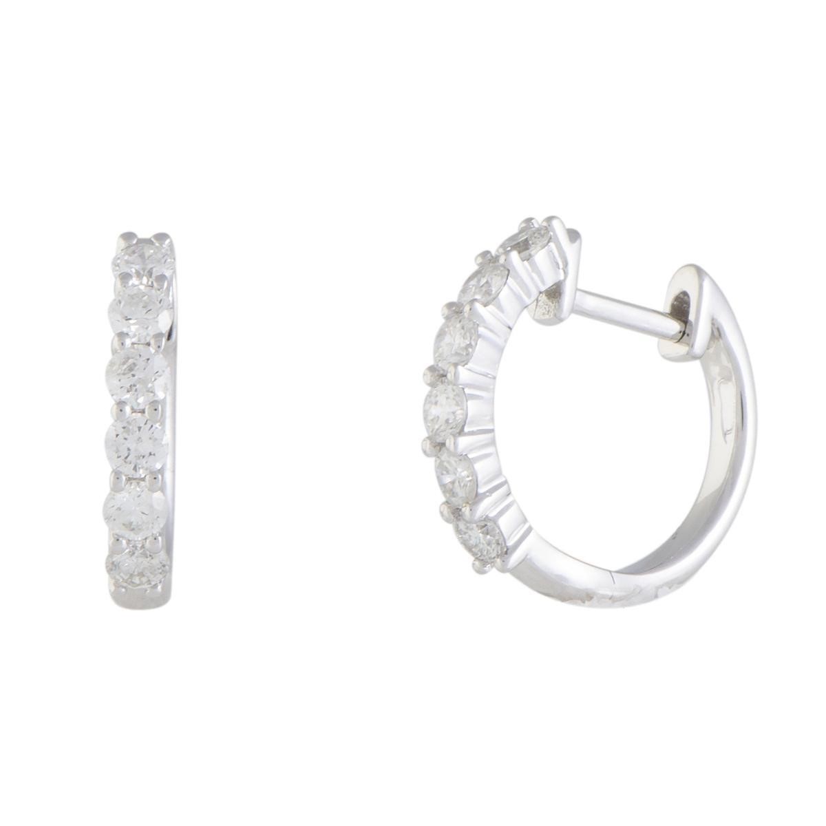 14K White Gold 0.75 ct Diamond Hoop Earrings