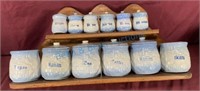 Salt glaze stoneware canister set on custom shelf