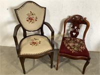 (2)VTG Needlepoint Upholstered Chairs