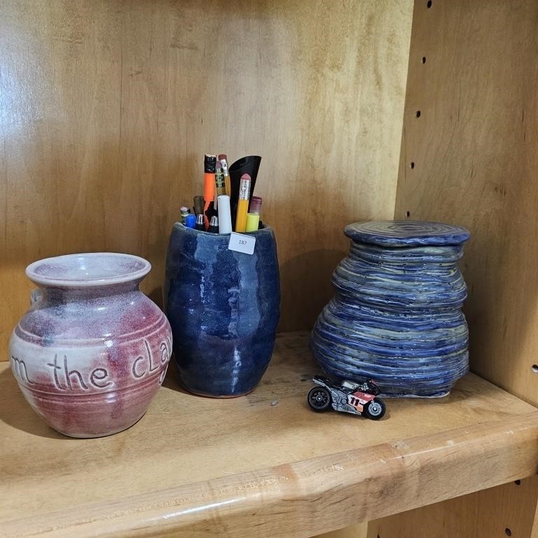 Signed Hand Crafted Pottery, Pens/Markers/More