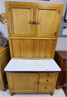 Antique Hoosier Kitchen Cabinet w/ Enamelware Top
