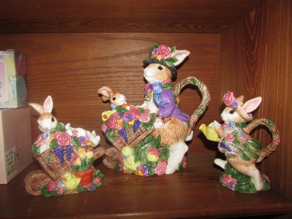 3 pc fitz & floyd rabbit set