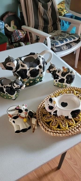 Collection of cow figures, decorations