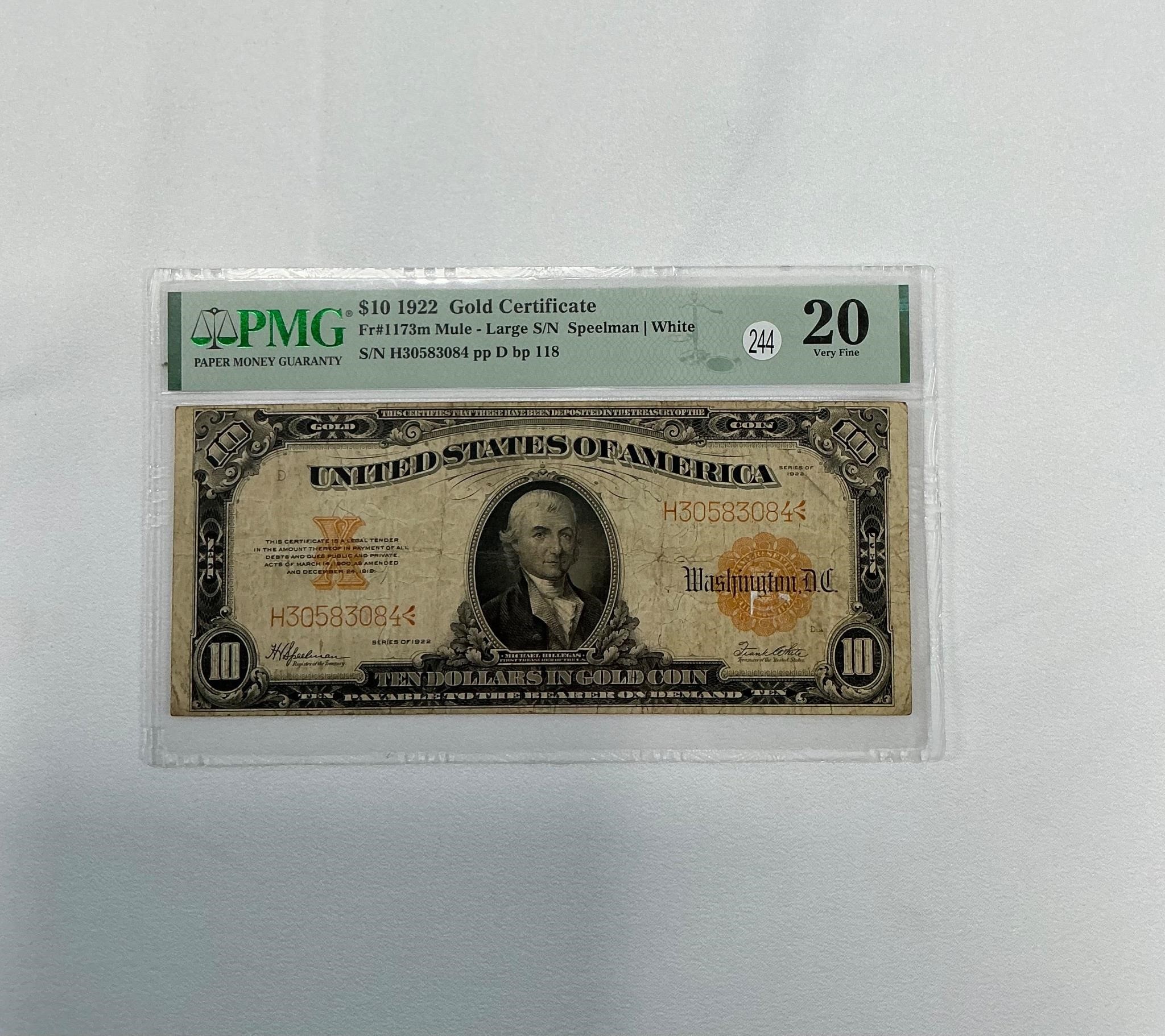 $10 1922 Gold Certificate