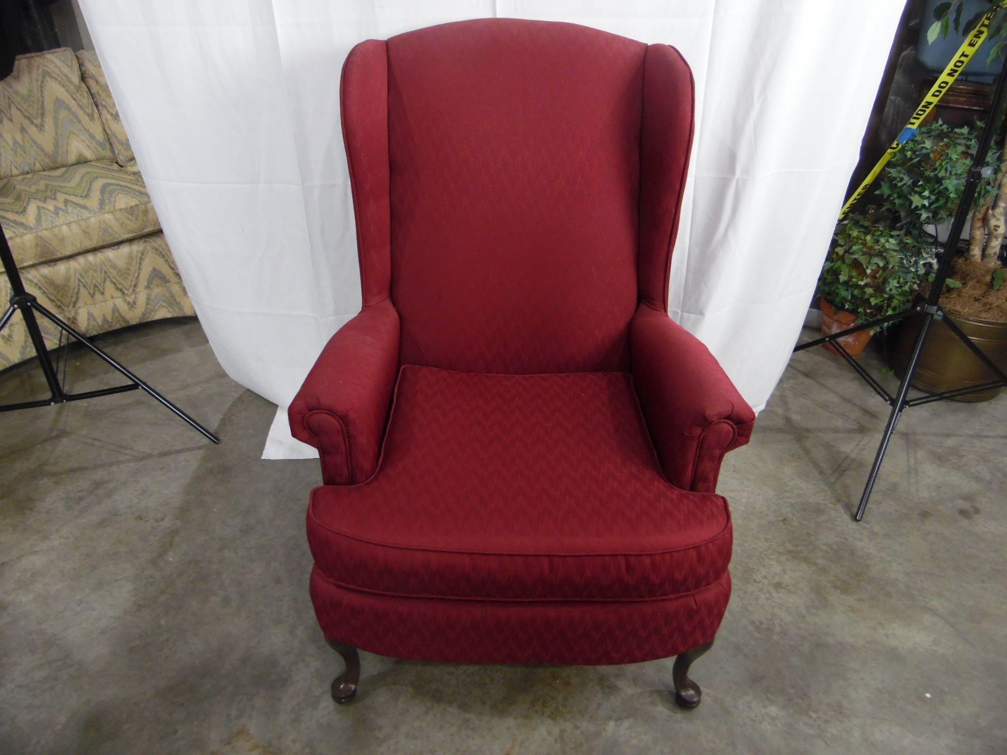 Queen Anne Burgundy Wing Backed Chair
