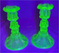 Uranium Yellow Glass Candle Sticks/ Base Chipped