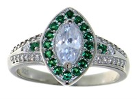 Brilliant Marquise Cut White Topaz & Emerald Ring