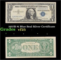 1957B $1 Blue Seal Silver Certificate Grades vf+