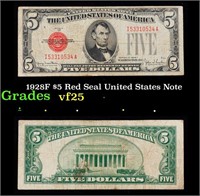 1928F $5 Red Seal United States Note Grades vf+