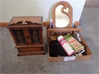 Jewelry Box, Wall Shelf w/ Mirror, Shoe Care Items