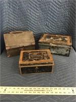 Antique Box Lot of 3 Lunch Boxes Tin Box