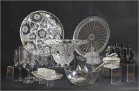 Pressed Glass Trays, Bowl, Butter Dish & Vases