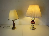 (2) Table Lamps - Wooden Base & Burgundy Base