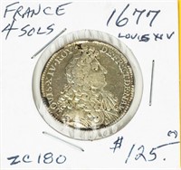 Coin 1677 France 4Sols Silver Coin-LouisXIV