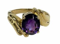 14k Gold 2.50ct Natural Oval  Amethyst Ring