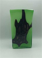 12" Art Glass Green & Amethyst Cylinder Vase