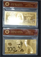 Certified Gold Plated Fantasy Banknote  $100