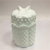 Fenton Milk Glass Hobnail Butterfly Jar