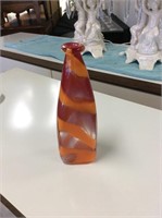 Orange and red hand blown glass bud vase signed