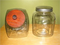 2 Glass Jars (No Rubber Stopper on Wood Lid)