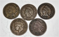 (5) Pre 1900 Indian Head Cents- Better Dates